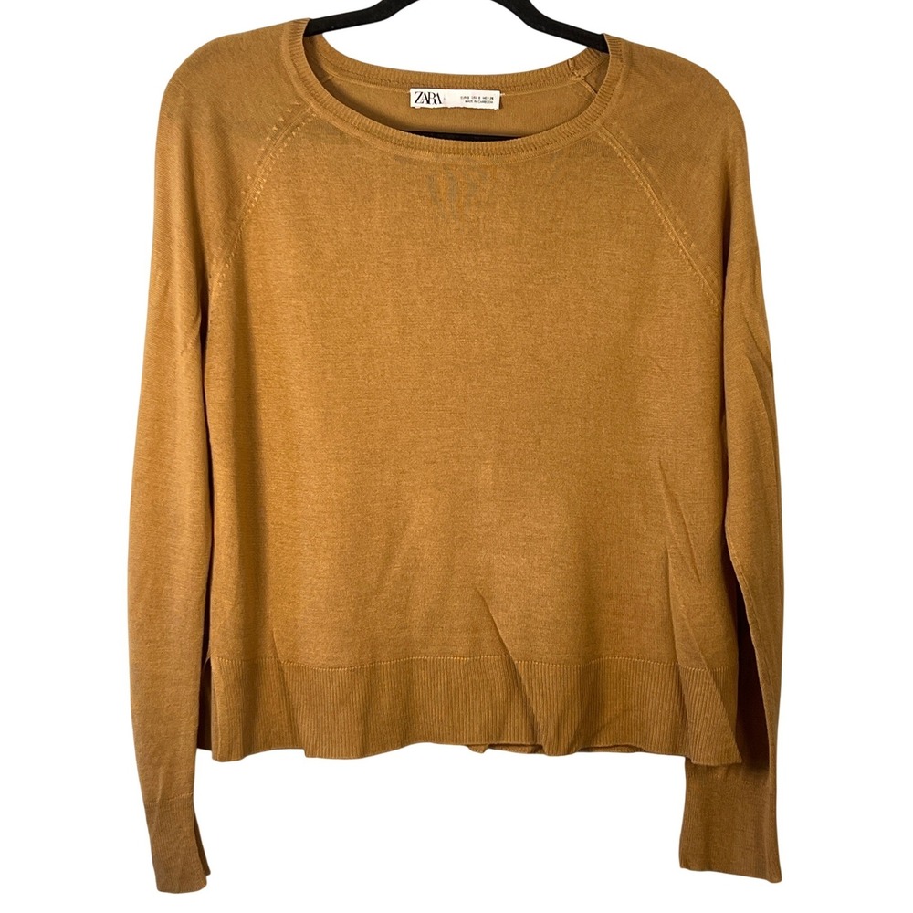 Zara Women's‎ Tan Round Neck Lightweight Classic Sweater Boho Soft Neutral Small
